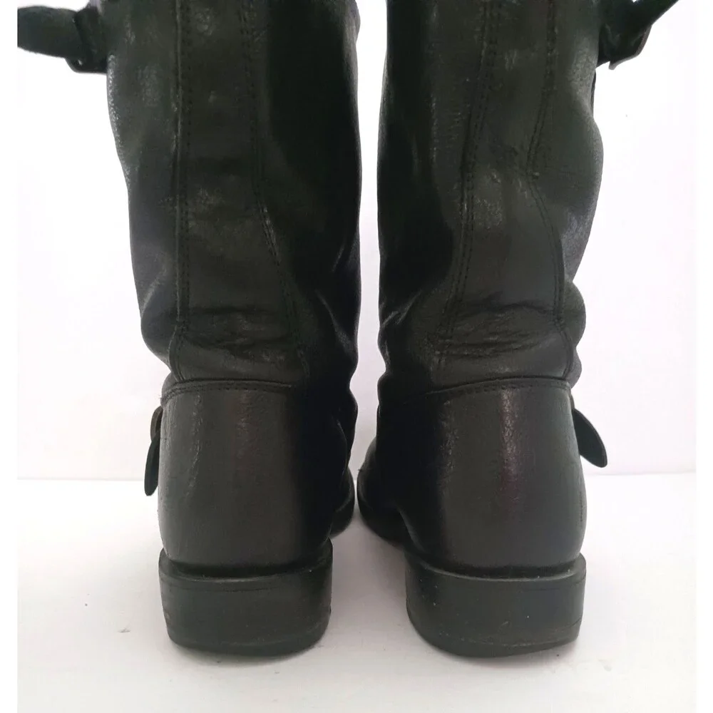 FRYE Veronica Short Blk Leather Harness Engineer Biker Boot 8.5 Made Mexico